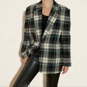 Plaid wool oversized blazer white stag